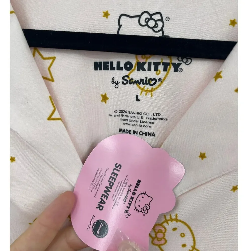 Hello Kitty Sanrio Pink 2 Piece Pajama Set Long Sleeve Pants Sleepwear Large NEW